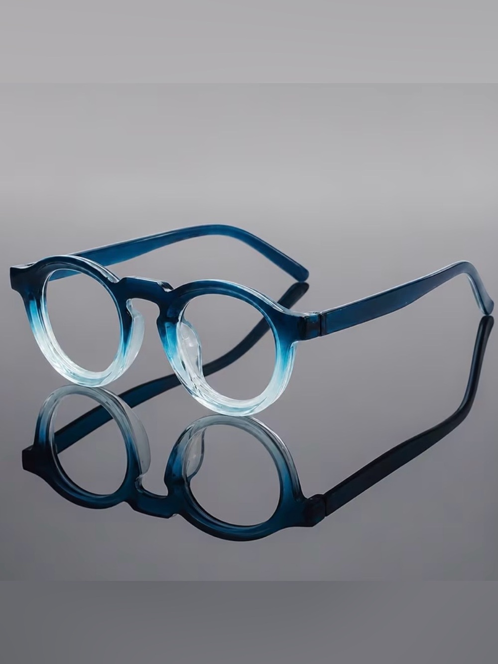 New! Blue Transparent Gradient Two Toned Round Fashion Unisex Glasses